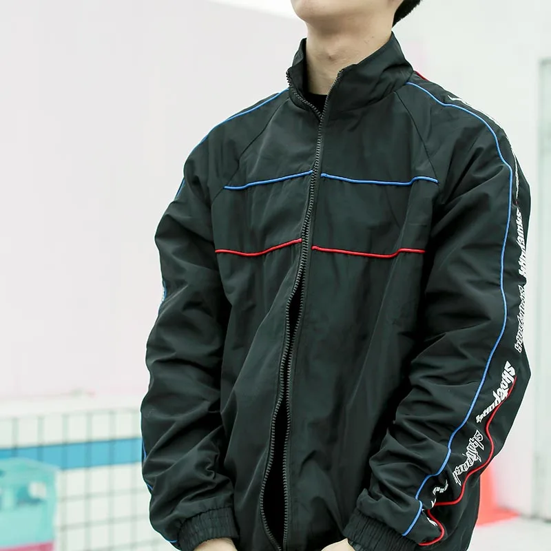 Корейская мужская куртка Харадзюку в стиле хип-хоп, ветровка, куртки, пальто в полоску, осень, повседневная спортивная куртка на молнии, уличная одежда, черный и белый цвета