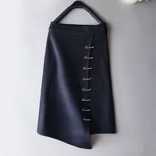 GTGYFF зимняя эластичная Асимметричная теплая вязаная юбка с высокой талией для женщин, черные женские вязаные юбки с разрезом, Женская рабочая одежда saias