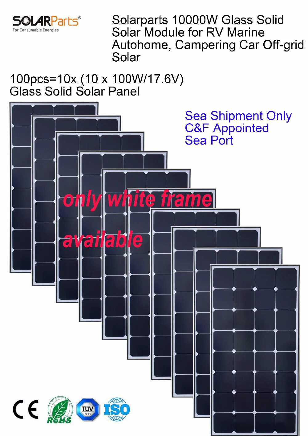 Solarparts 10x 100W monocrystalline solar module high efficiency back contact solar panel cell system 12V DIY kit RV off-grid .