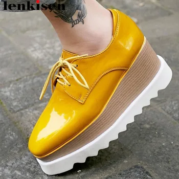 

Lenkisen luxury cow leather wedges high bottom lace up European designer high quality punk increased fashion runway pumps L25