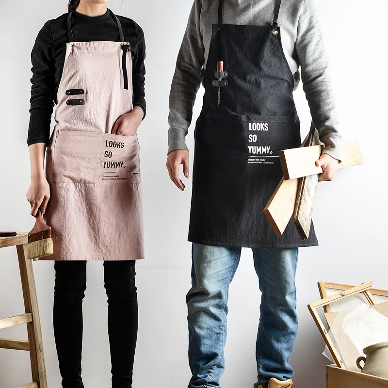 New Nordic Wind Cotton Linen Cooking Kitchen Apron For Woman apron dress flower Shop smock Hairdresser Pocket bib Custom Logo