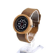 БОБО ПТИЦА J16 Relojes Mujer Природа Бамбук Кварцевые Часы УФ Priting Неправильной Формы Шаблон Циферблат Наручные Часы С Кожаный Ремешок