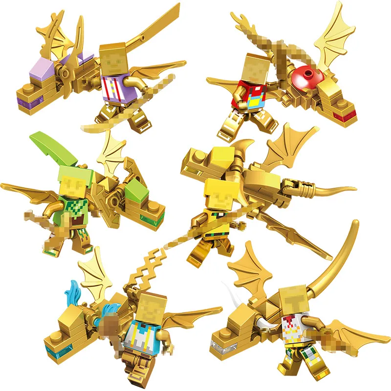 

My Worlds Series Building Blocks Blocks Bricks legoINGLYS Minecrafte Gold Color Dragon Of Sets Kids Toys Gift For Children