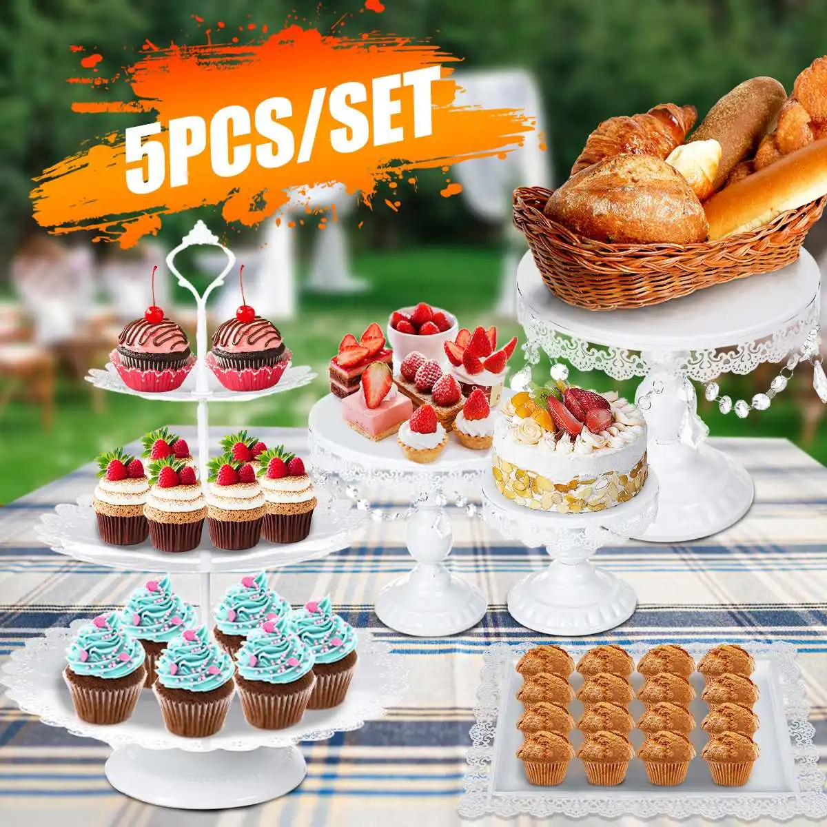 

white wedding cake stand set 5PCS pieces cupcake stand barware decorating cooking cake tools bakeware set party dinnerware