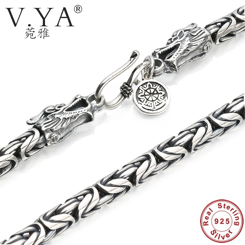 V. Я S925 мужские цепи ожерелье стерлингового серебра 925 Мужская Дракон застежка Тяжелая толстые цепи ожерелье ручной работы Тайский серебрян...