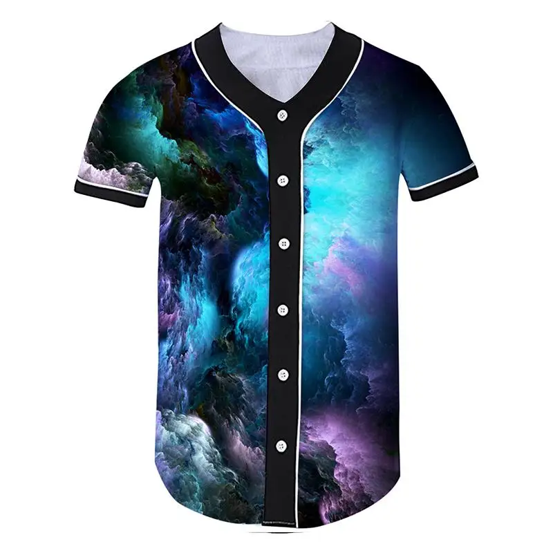 Space Galaxy Print Baseball Shirt Men 3D Baseball Jersey Short Sleeve