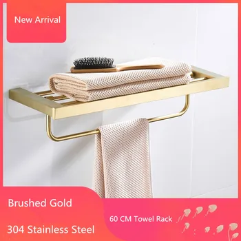 

60 CM Folding Bathroom Towel Rack Brushed Gold 304 Stainless Steel Foldable Fixed Bath Towel Holder Bath Shelves Towel Rail