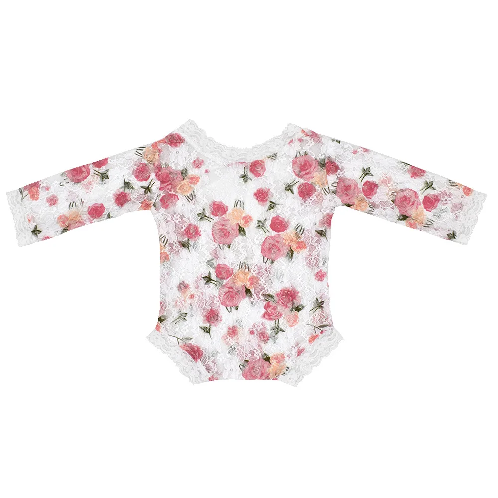 Реквизит для фотосессии новорожденных; детский кружевной комбинезон с цветочным рисунком; комбинезон с открытой спиной; Одежда для новорожденных; одежда для маленьких девочек - Цвет: rose