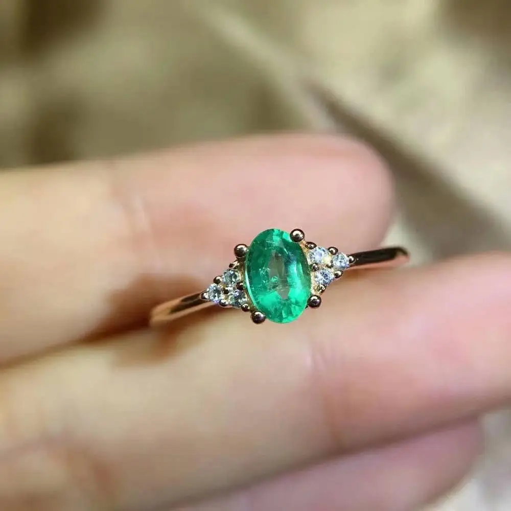 

shilovem 925 sterling silver real Natural Emerald Rings fine Jewelry women trendy wedding open wholesale 4*6mm qj0406228agml