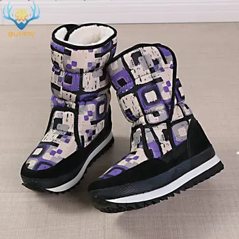 

Boots Nice warm women new style comfortable female shoe mid-culf height white with curling fur flat outsole free match easy wear