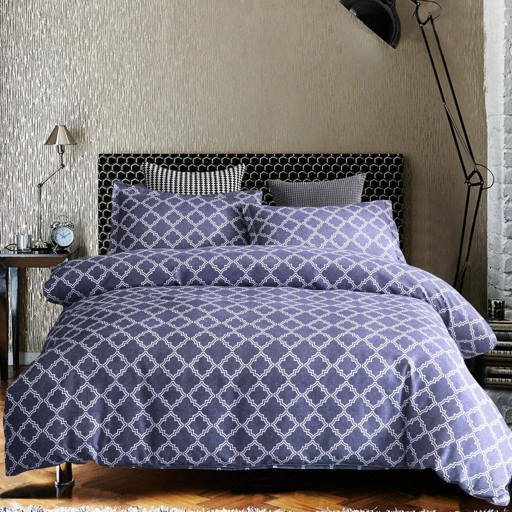 3Pcs Grid Duvet Cover Set Modern Chic Reversible Geometric Printed