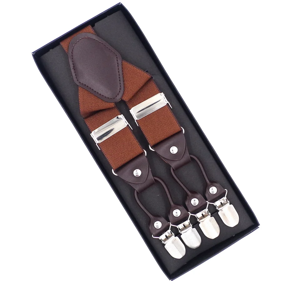 Man's Suspenders Leather 6 clips Braces Male Vintage Casual Suspensorio Tirantes Trousers Strap Father/Husband's Gift 3.5*120cm