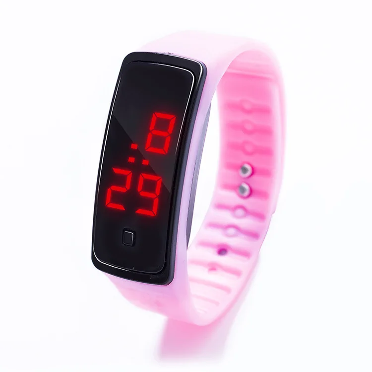 Детские Часы светодиодный спортивные детские часы мужские и женские силиконовые электронный цифровой будильник браслет наручные часы для мальчиков и девочек Reloj Nino - Цвет: Pink