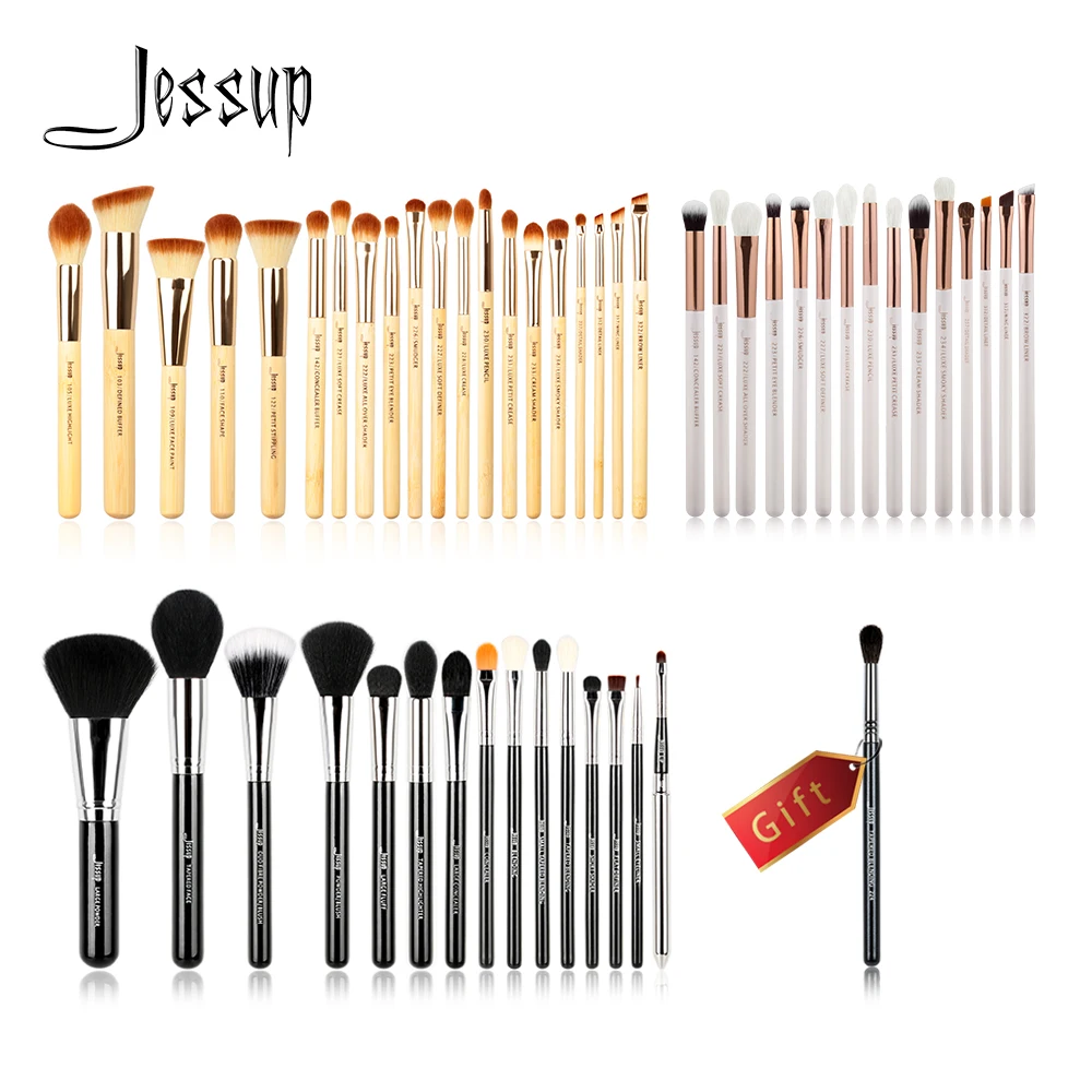 

Jessup Buy 3 get 1 gift Makeup Brushes set Beauty tools Cosmetic Make up brush Bamboo Wood handle Eye Liner Powder Foundation