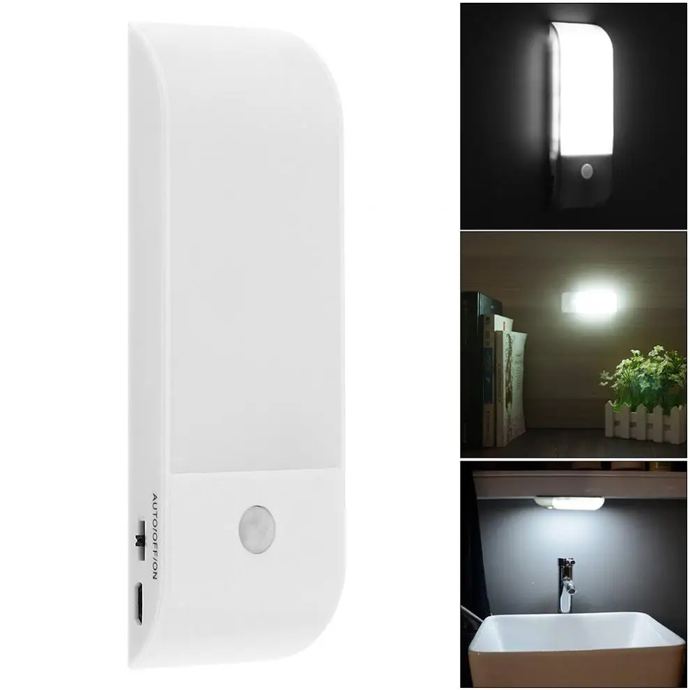 Bright 12 LED Rechargeable PIR Motion Sensor Cabinet Wardrobe Wall Lamp with USB Charging for Wardrobe/Hallway/Pathway/Staircase