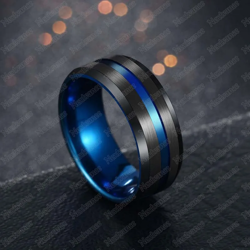 8MM Stainless Steel Black Blue Groove Ring For Men Wedding Bands Rainbow Rings Male Jewelry Nextvance Trendy wedding rings finger rings jewelry rings ring jewelry