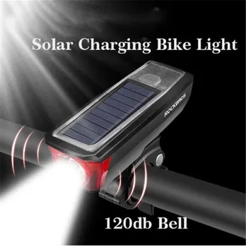 

ROCKBROS USB Chargieable Light Solar IPX4 Waterproof Bicycle Headlights 2000 mAh Bike Bell 120 dB Smart Switch Multiple Modes