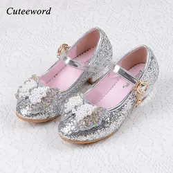 Модная детская танцевальная обувь для девочек, розовая детская обувь на высоком каблуке, кожаная обувь с милым бантиком, обувь принцессы со