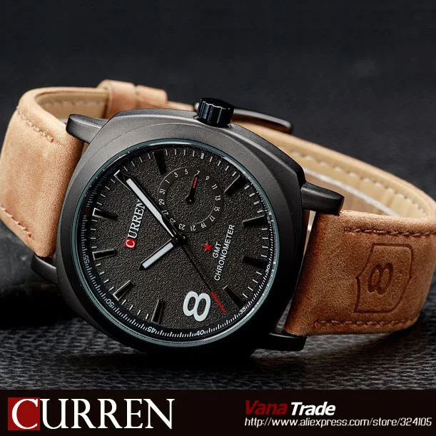 Achat 2016 HOT NEW FASHION QUARTZ HEURE CLOCK DIAL BRACELET EN CUIR MONTRES BUSSINESS hommes SPORT MILITAIRE STYLE BRACELET de L EAU WATCH