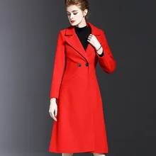 Модное повседневное женское красное пальто женское Шерстяное Пальто для зимы Дамская верхняя одежда длинное кашемировое пальто тонкое
