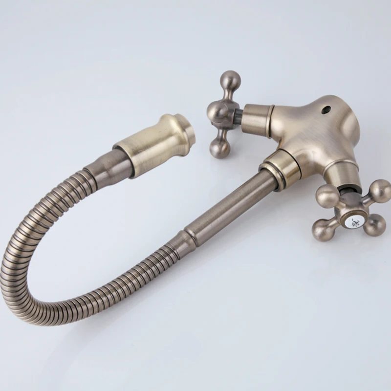 Frap New Arrival Double Handle Kitchen Faucet Goose nose Tap Antique Brass Hot and Cold Water Mixer 360 Degree Rotating F4319-4