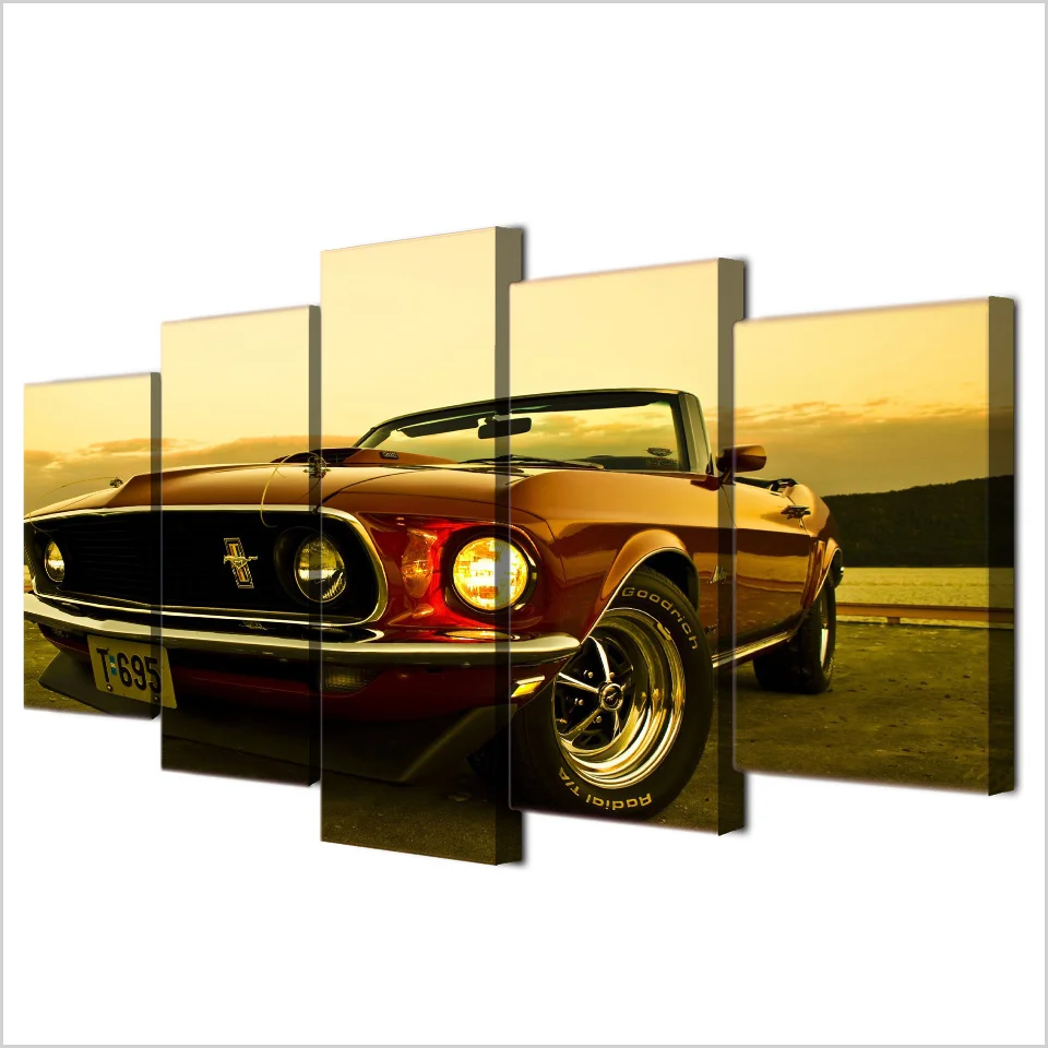 Модульные настенные художественные картины HD печатные современные автомобильные плакаты рамка 5 шт. 1969 Ford Mustang холст картины Домашний Декор Гостиная