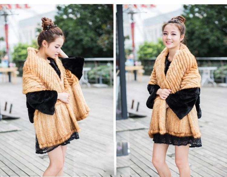 knitted mink fur shawl for lady women real (9)
