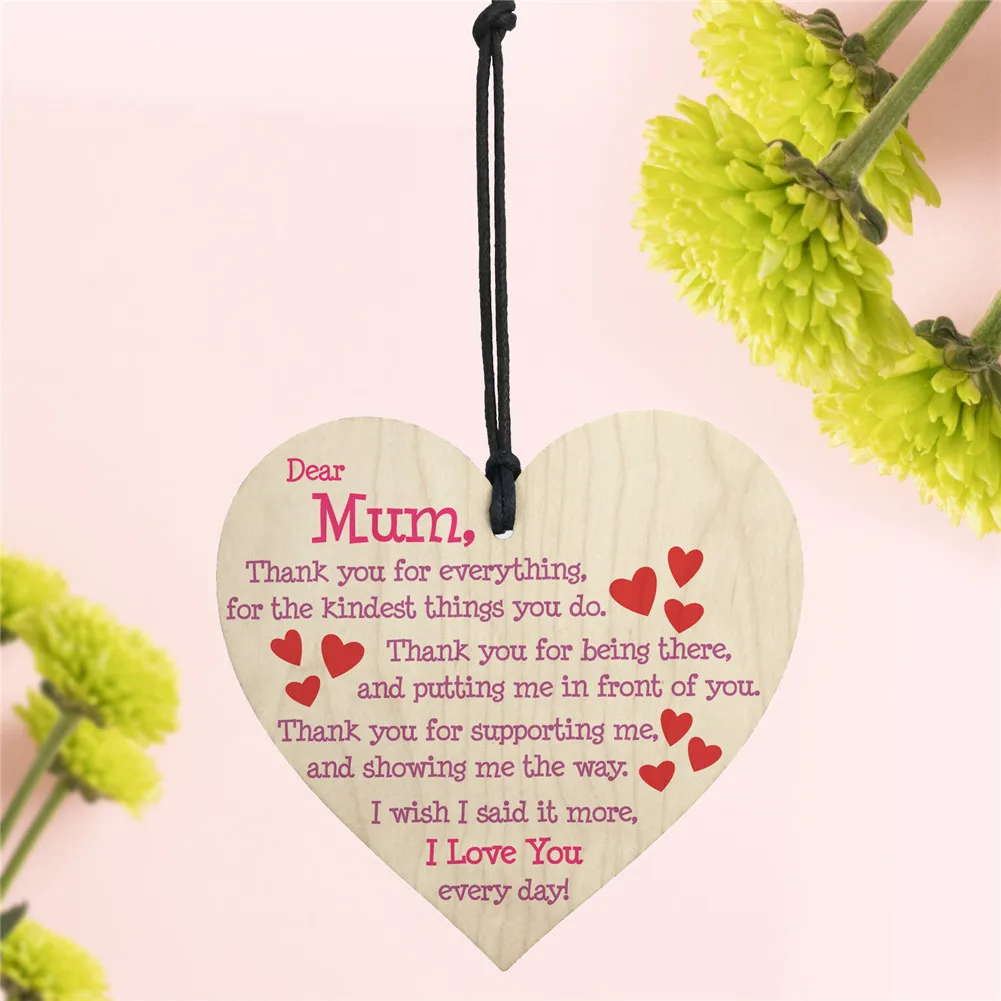 I Love Mom Hanging Gift Sign - Heart Shaped for Mother - True Friends Wall Hanging Decor - Birthday Mother's Day Gift - 10*10cm image 2