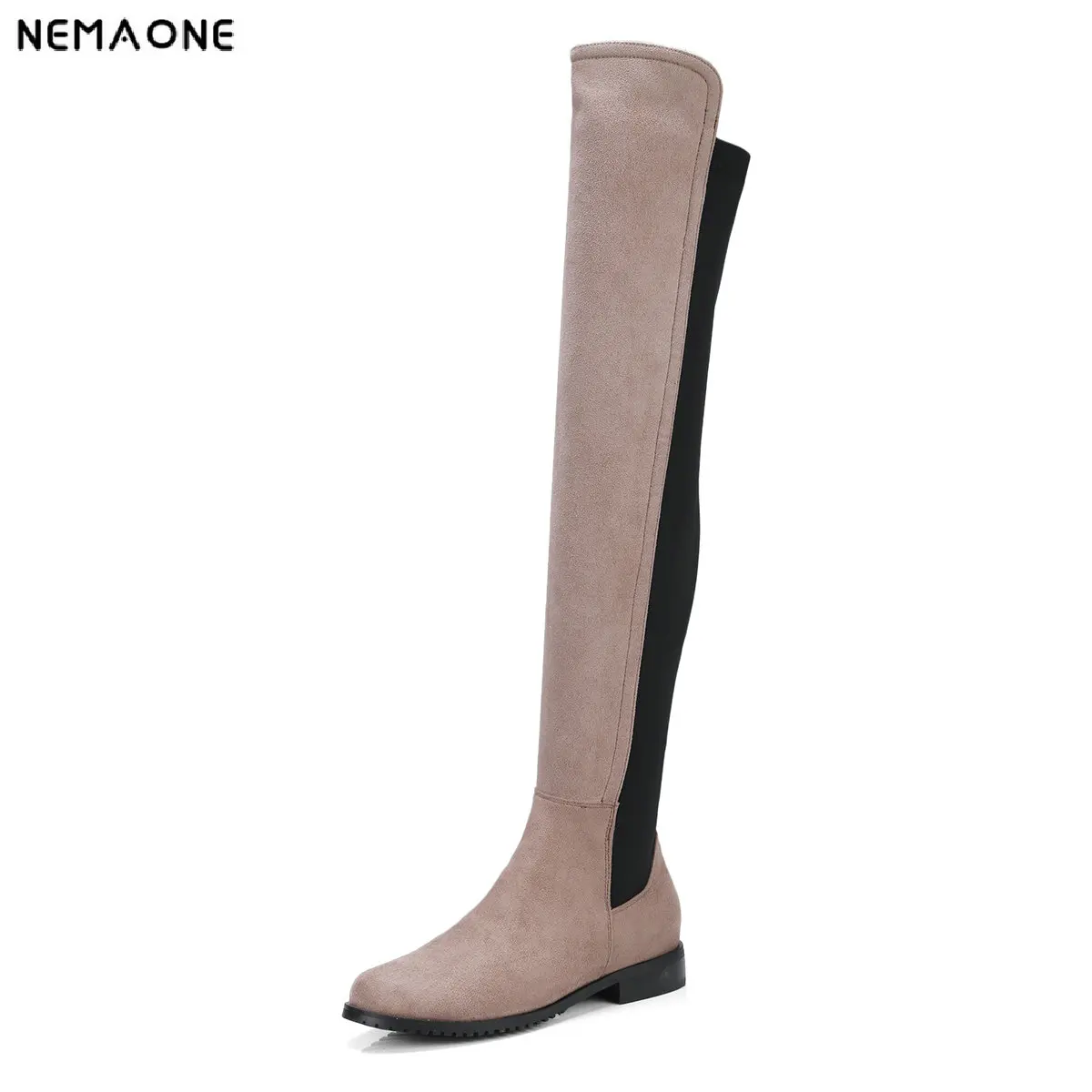 

NEMAONE 2018 women over the knee high boots low heels shoes woman casual women boots large size 34-43