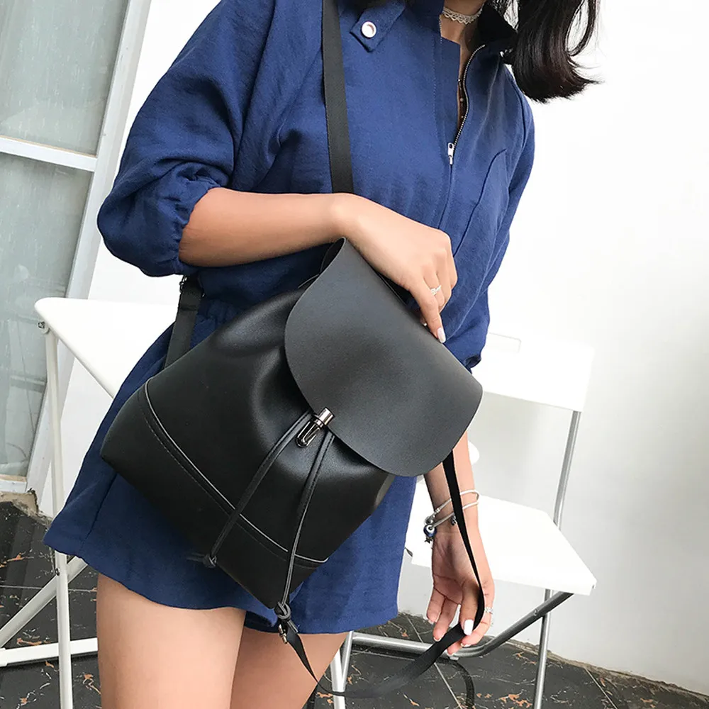 

Fashion Vintage Pure Color Leather Simply School Bag Backpack Satchel Women Trave Shoulder Bag mochila feminina HW