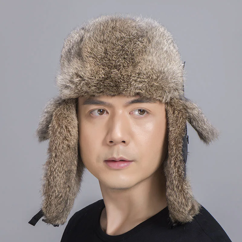 rabbit fur trapper hat tan black 4