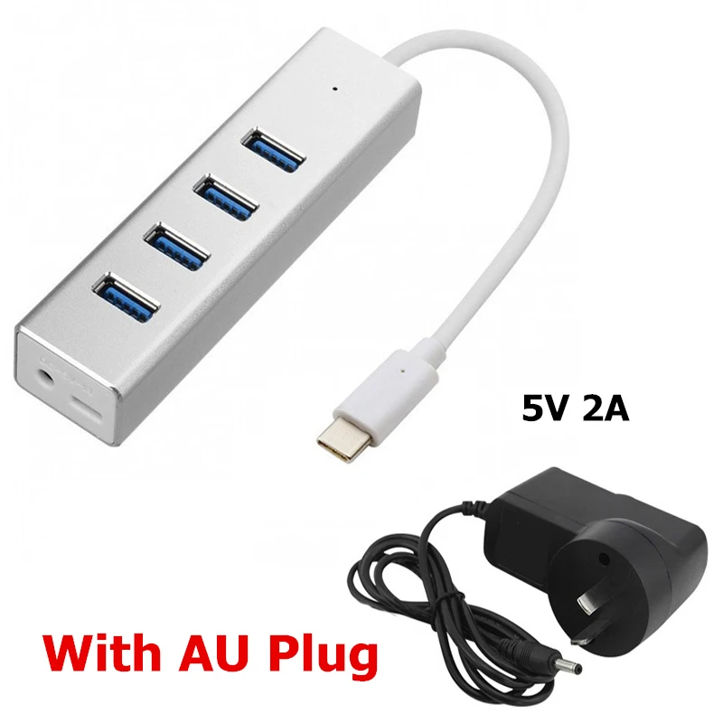 Алюминиевый USB концентратор type-C до 4 USB концентратор 3,0 расширитель Портативный 4 порта USB 3,0 концентратор с двойным портом питания для