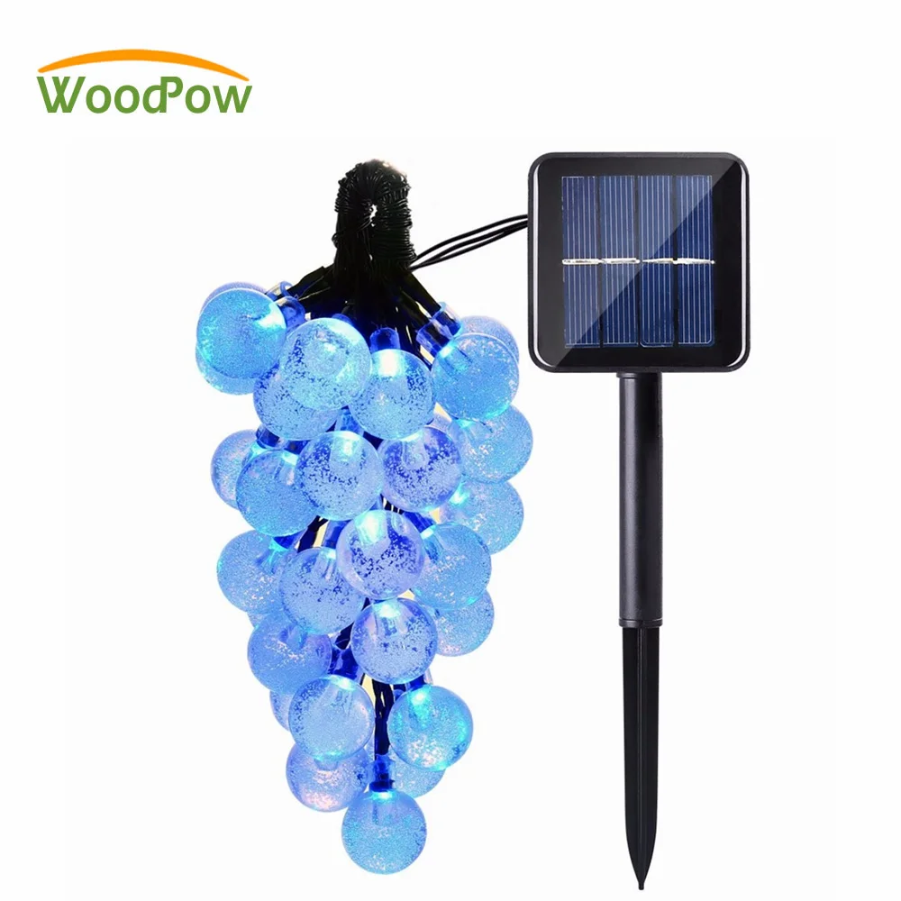 6M 30LED Solar Lamp Bulbs Bubble Bead LED Light String Outdoor Waterproof Garden Light String