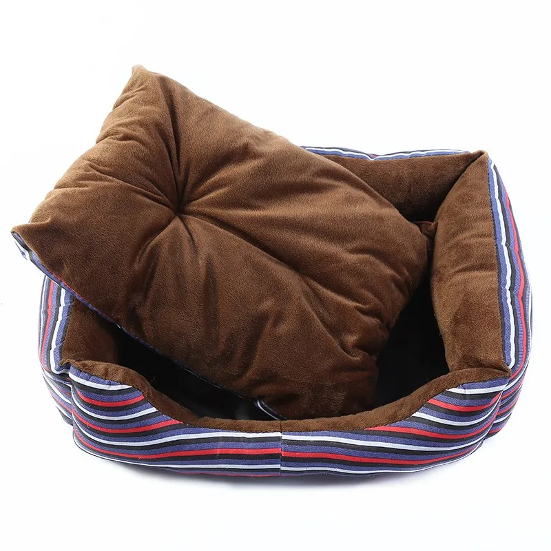 Good quality Stripe square style bed super soft small medium dog pet nest dog mat sleeping beds