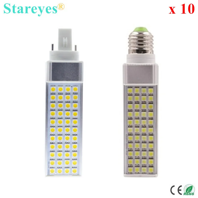 

Free Shipping 10 pcs 9W G24 G23 E27 LED PL Bulb SMD 5050 44 LED Corn Light Bedroom Lamp LED transverse inserted lighting