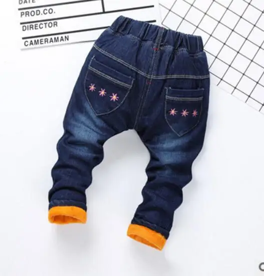 Новые корейские детские вельветовые плотные обтягивающие джинсы, одежда для девочек, теплые хлопковые штаны, брюки с вышивкой