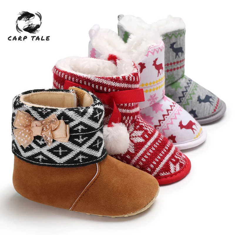 

Snowflake Deer Winter Super Warm Newborn Baby Girls First Walkers Shoes Infant Toddler Soft Rubber Soled Anti-slip Boots Booties