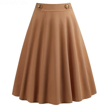 

2019 Summer Retro Vintage Skirt Swing 1950S 50s 60s Solid Skirts Women Faldas Mujer Pleated Plus Size Midi Casual Skater Skirt