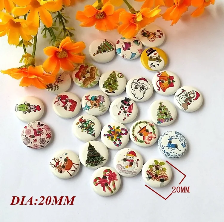 natural wood button 30pcs crafts gift sewing Christmas buttons 20mm