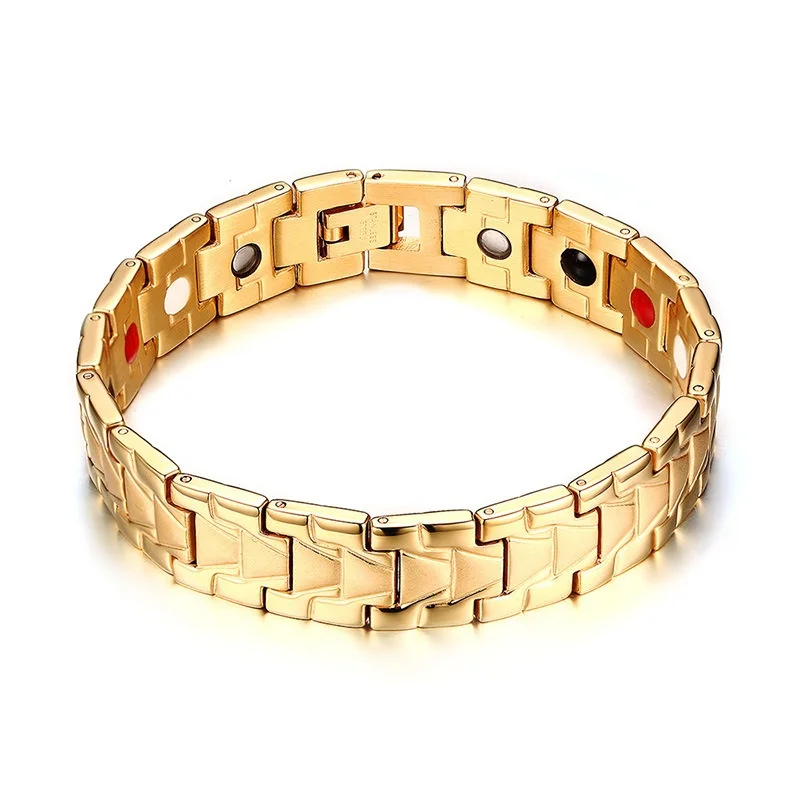 

Gold Tourmaline Magnetic Men Bracelet Chain Wrist Watches Balance Band Bracelet Pain Relief for Arthritis and Carpal Tunnel