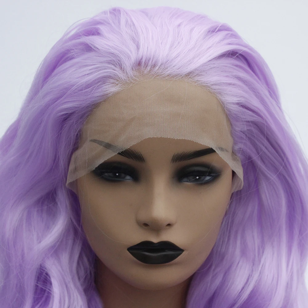 Фиолетовый длинный свободный волнистый парик фронта шнурка синтетический волос светильник фиолетовый бесклеевой волнистый парик для женщин Лавандовое жаростойкое волокно