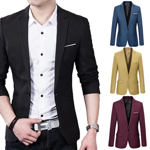 Men 'S Solid Color Step Collar Slim Blazer Formal Business Wear One Button Suit Men 'S Solid Color Step Collar Slim Blazer Formal Business Wear One Button Suit