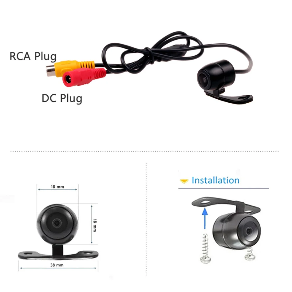 Передняя/задняя камера заднего вида/боковая направляющая для парковки, запасная камера, штекер RCA, широкоугольный Водонепроницаемый автомобильный монитор, головное устройство