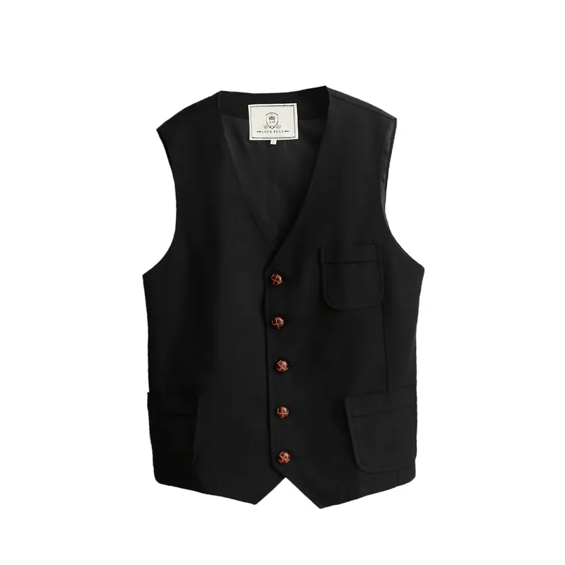 

Plus Size Suit Vest Linen Cotton Men Casual Vest Retro Waistcoat Front Pocket Blazer Vest Man Clothing