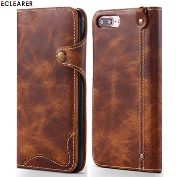 

Durable Repairable Genuine Leather Wallet Case For iPhone 8 7/ Plus Vintage Magnet Button Flip Case Cover For iPhone 6s 6/ Plus