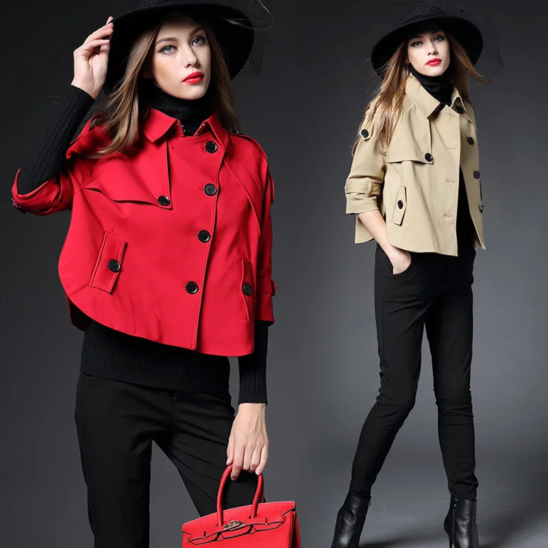 

New Women Spring High Fashion Single Breasted Split Turn Down Collar Short Trench Coat Female Loose Oversize Personality Outwear