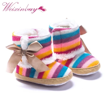 

Newborn Baby Rainbow Wool Infant cotton Padded Shoes Boots for Winter and Snow