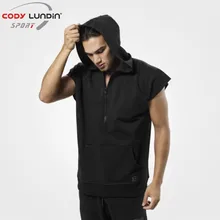 Fitness Men Bodybuilding Sleeveless Muscle Hoodies Workout Clothes Casual Cotton Hooded Black grey high quality personality