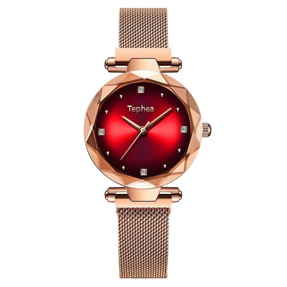 Роскошные Звездное небо женские часы звезда магнитные розовое золото часы с алмазами на руку женские стальные водонепроницаемые Relogio Feminino - Цвет: Красный