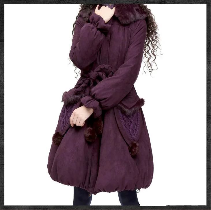 

Vintage Suede Rabbit Fur Medium-long Parkas Autumn and Winter Fashion Witch Hat Cotton-padded Coat Plus Size Female Jacket Coats